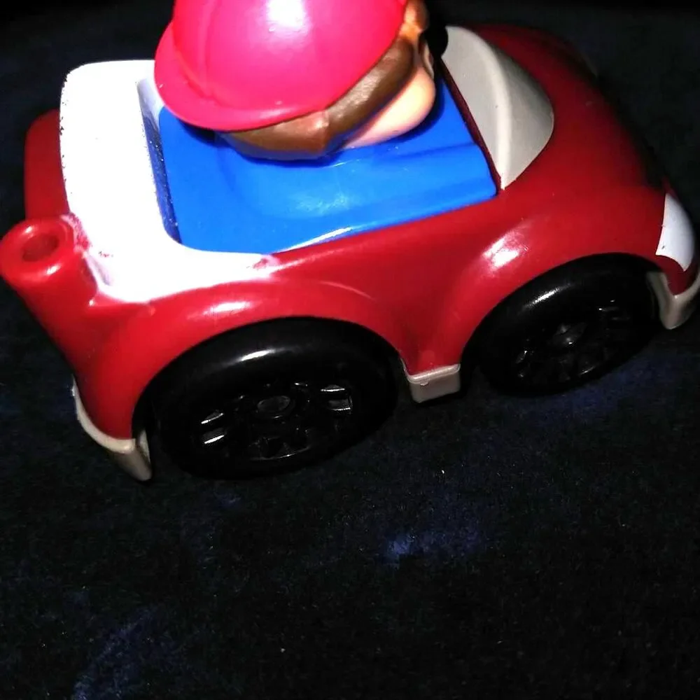 Fisher-Price Red and Blue Little People Wheelie Car with Mustache Driver